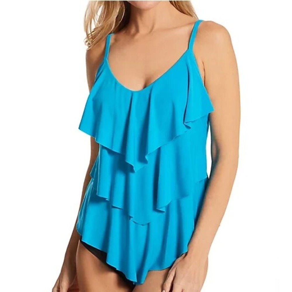 Magicsuit Rita Tiered Slimming Tankini Swim Top Pool Blue New - size 8
